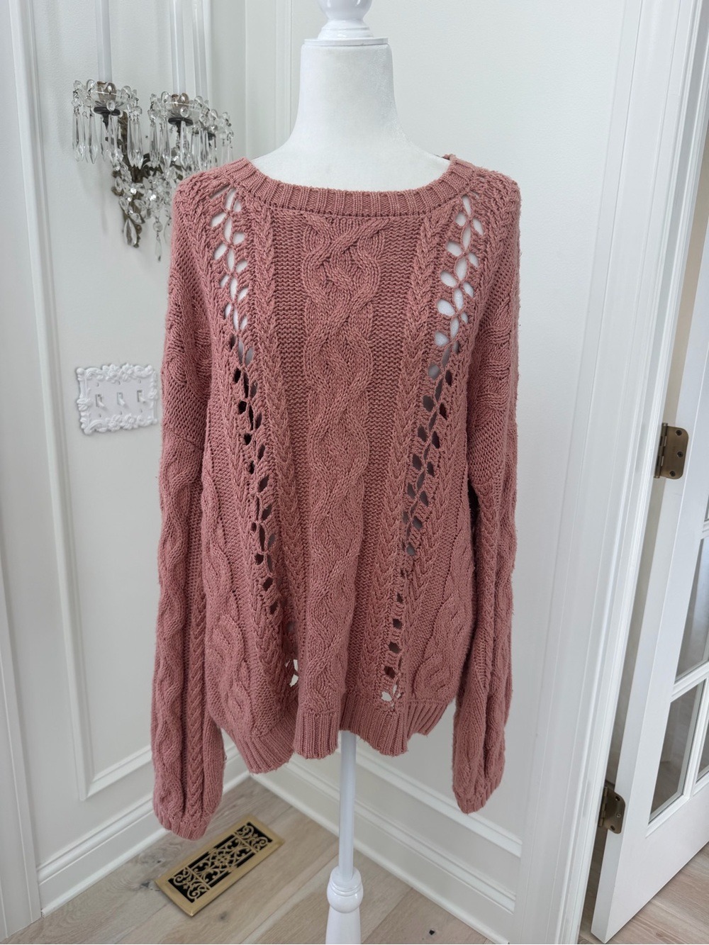 Knitz For Love And Lemons Wythe Balloon Sleeve Oversized Cable Knit Sweater